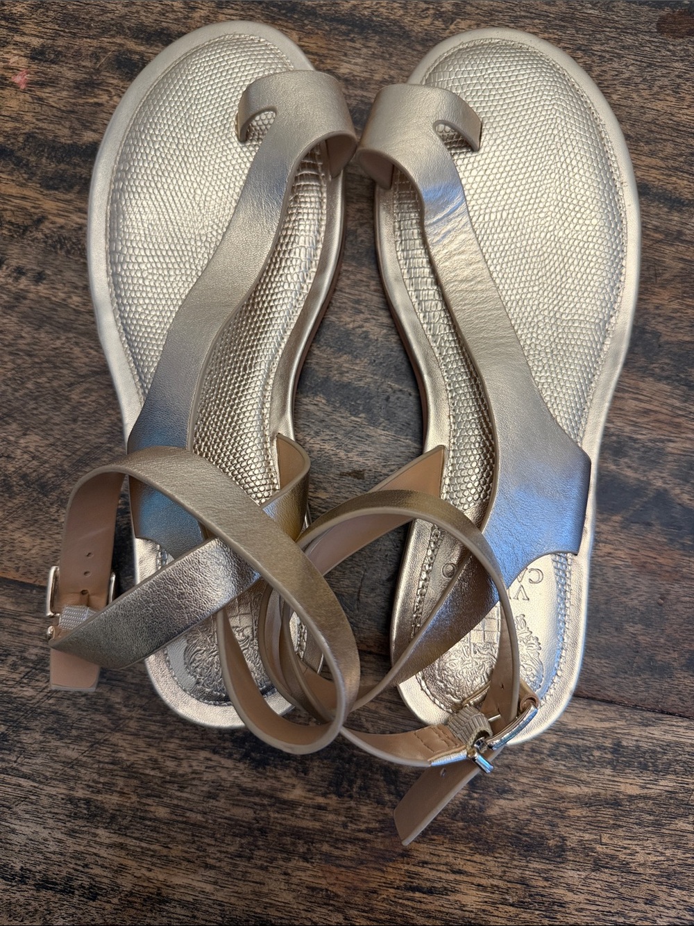 Vince Camuto Metallic Gold Slip-On Thong Sandals - 9.5